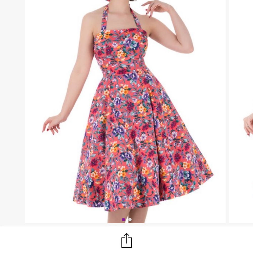 Floral halter pinup dress, coral floral
